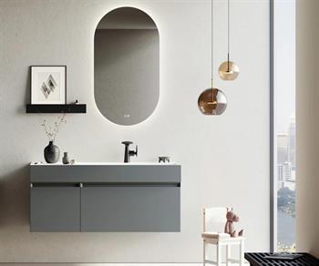 Orka Lusso 120 cm Mat Antrasit Ledli Ayna Banyo Dolabı Takımı