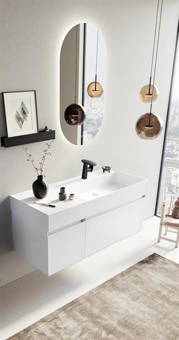 Orka Lusso 120 cm Mat Beyaz Ledli Ayna Banyo Dolabı Takımı