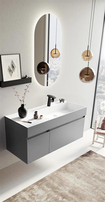 Orka Lusso 120 cm Mat Gri Ledli Ayna Banyo Dolabı Takımı