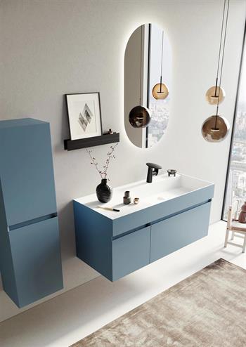 Orka Lusso 120 cm Mat Mavi Ledli Ayna Banyo Dolabı Takımı