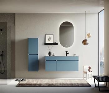 Orka Lusso 120 cm Mat Mavi Ledli Ayna Banyo Dolabı Takımı