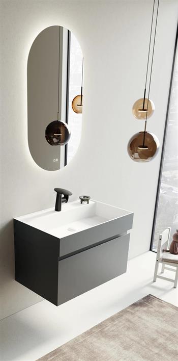 Orka Lusso 80 cm Mat Antrasit Ledli Ayna Banyo Dolabı Takımı
