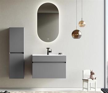 Orka Lusso 80 cm Mat Gri Ledli Ayna Banyo Dolabı Takımı