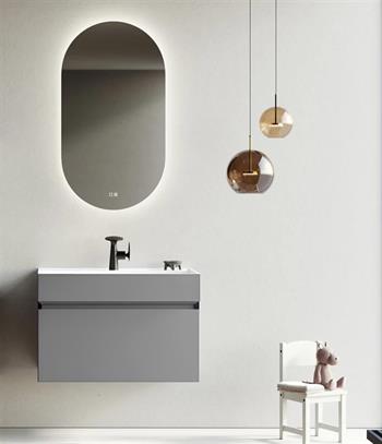 Orka Lusso 80 cm Mat Gri Ledli Ayna Banyo Dolabı Takımı