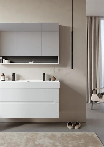 Orka Malta 120 cm Mat Beyaz Banyo Dolabı Takımı (Dolaplı Ayna)