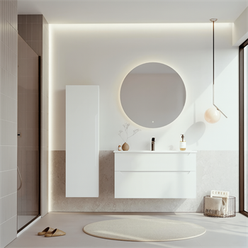 Orka Messina 100 cm Beyaz Banyo Dolabı Takımı (Ledli Ayna)