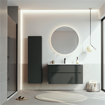 Orka Messina 100 cm Mat Antrasit Banyo Dolabı Takımı (Ledli Ayna)