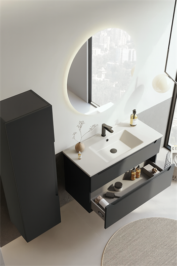 Orka Messina 100 cm Mat Antrasit Banyo Dolabı Takımı (Ledli Ayna)