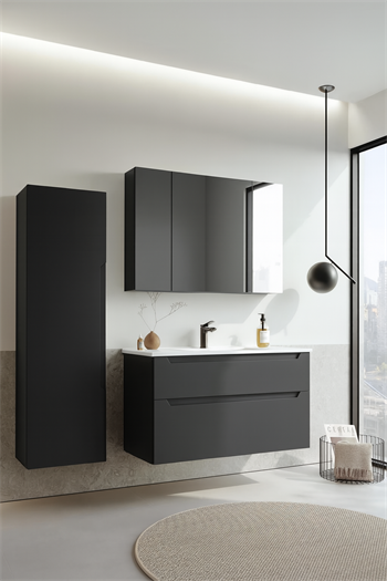 Orka Messina 100 cm Mat Antrasit Banyo Dolabı Takımı (Dolaplı Ayna)