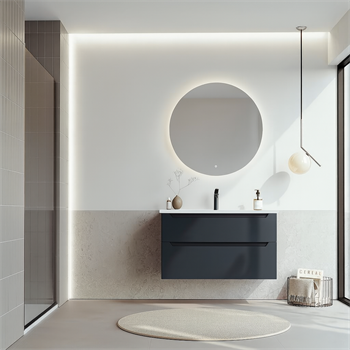 Orka Messina 100 cm Mat Antrasit Banyo Dolabı Takımı (Ledli Ayna)