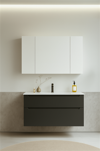 Orka Messina 100 cm Mat Antrasit Banyo Dolabı Takımı (Dolaplı Ayna)