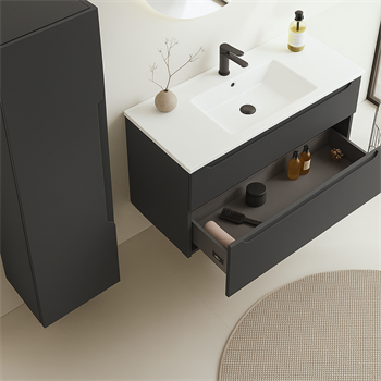 Orka Messina 100 cm Mat Antrasit Banyo Dolabı Takımı (Dolaplı Ayna)