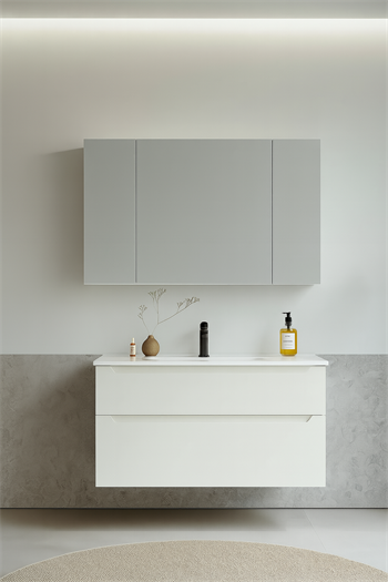 Orka Messina 100 cm Mat Beyaz Banyo Dolabı Takımı (Dolaplı Ayna)