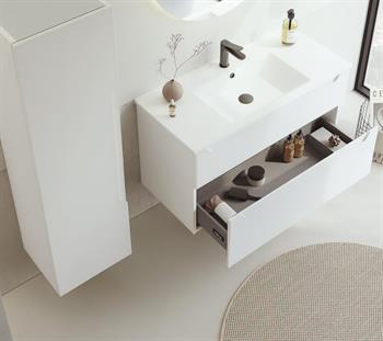 Orka Messina 100 cm Mat Beyaz Banyo Dolabı Takımı (Dolaplı Ayna)