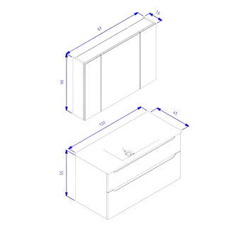 Orka Messina 100 cm Mat Beyaz Banyo Dolabı Takımı (Dolaplı Ayna)