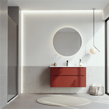 Orka Messina 100 cm Tuscan Kırmızı Banyo Dolabı Takımı (Ledli Ayna)