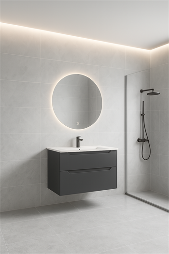 Orka Messina 65 cm Mat Antrasit Banyo Dolabı Takımı (Ledli Ayna) 