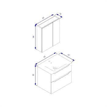 Orka Messina 65 cm Mat Antrasit Banyo Dolabı Takımı (Dolaplı Ayna)