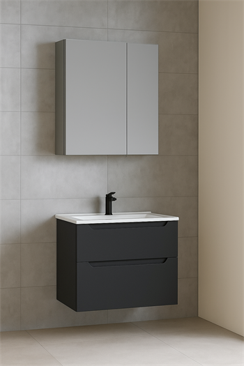 Orka Messina 65 cm Mat Antrasit Banyo Dolabı Takımı (Dolaplı Ayna)