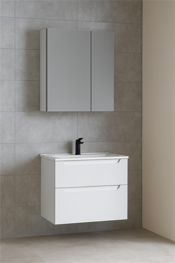 Orka Messina 65 cm Mat Beyaz Banyo Dolabı Takımı (Dolaplı Ayna)