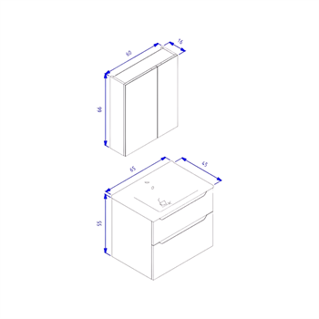 Orka Messina 65 cm Mat Beyaz Banyo Dolabı Takımı (Dolaplı Ayna)