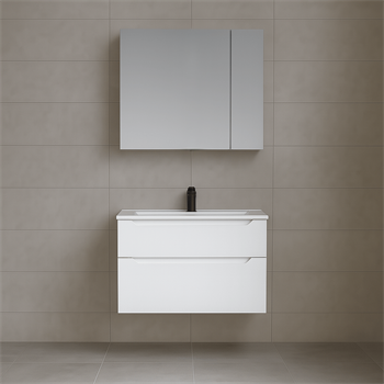 Orka Messina 65 cm Mat Beyaz Banyo Dolabı Takımı (Dolaplı Ayna)