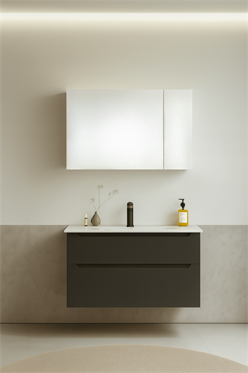 Orka Messina 85 cm Mat Antrasit Banyo Dolabı Takımı (Dolaplı Ayna)