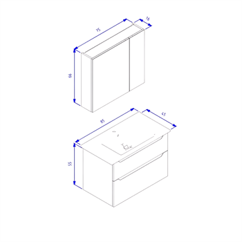 Orka Messina 85 cm Mat Antrasit Banyo Dolabı Takımı (Dolaplı Ayna)