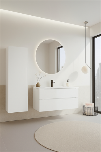 Orka Messina 85 cm Mat Beyaz Banyo Dolabı Takımı (Ledli Ayna)