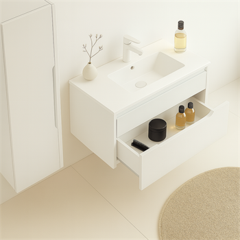 Orka Messina 85 cm Mat Beyaz Banyo Dolabı Takımı (Ledli Ayna)