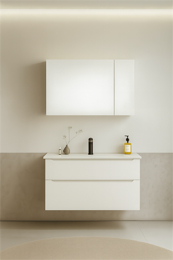 Orka Messina 85 cm Mat Beyaz Banyo Dolabı Takımı (Dolaplı Ayna)