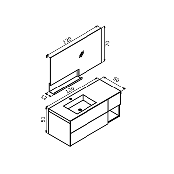 Orka Milano 120 cm Mat Antrasit Banyo Dolabı Takımı