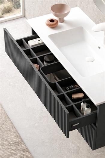 Orka Moonlight 120 cm Lake Mat Antrasit Banyo Dolabı Alt Modül ve Lavabo, 5001506