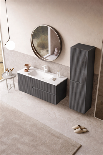 Orka Moonlight Banyo Dolabı Takımı, 120 cm, Lake Mat Antrasit (Ledli Ayna), 5000448