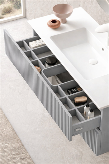 Orka Moonlight Banyo Dolabı Takımı, 120 cm, Lake Mat Gri (Ledli Ayna), 5000447