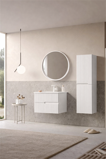 Orka Moonlight Banyo Dolabı Takımı, 70 cm, Lake Mat Beyaz (Ledli Ayna), 5000433