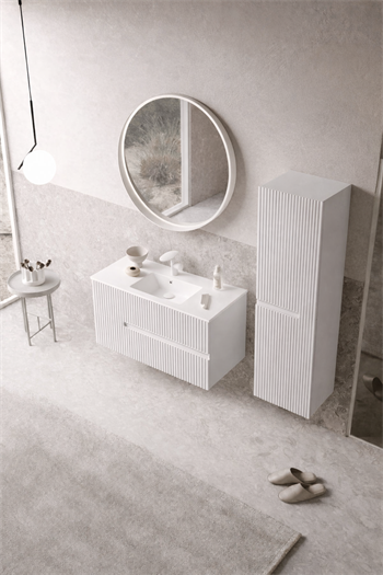 Orka Moonlight Banyo Dolabı Takımı, 90 cm, Lake Mat Beyaz (Ledli Ayna), 5000439