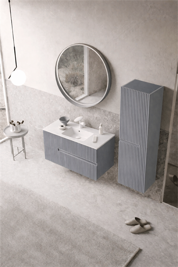 Orka Moonlight Banyo Dolabı Takımı, 90 cm, Lake Mat Gri (Ledli Ayna), 5000441