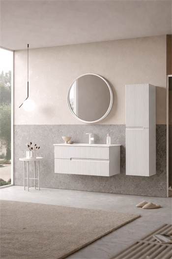 Orka Moonlight Banyo Dolabı Takımı, 90 cm, Lake Mat Beyaz (Ledli Ayna), 5000439