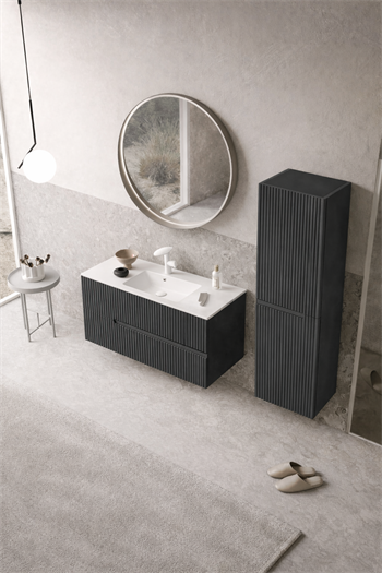 Orka Moonlight Banyo Dolabı Takımı, 90 cm, Lake Mat Antrasit (Ledli Ayna), 5000442