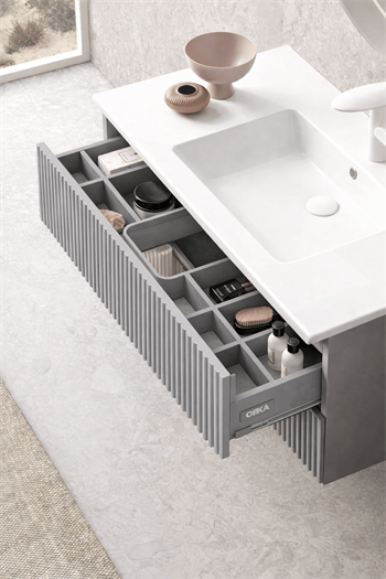 Orka Moonlight Banyo Dolabı Takımı, 90 cm, Lake Mat Gri (Ledli Ayna), 5000441