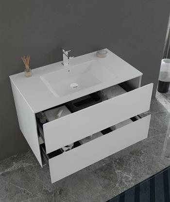 Orka Nest 91 cm Mat Beyaz Banyo Dolabı Alt Modül ve Lavabo