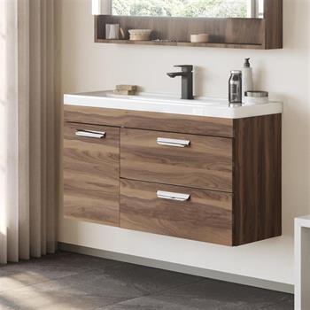 Orka Nova 100 cm Ceviz Banyo Dolabı Alt Modül ve Lavabo