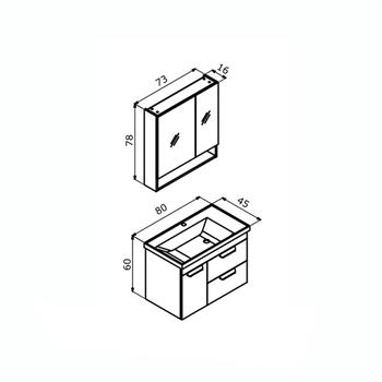 Orka Nova 80 cm Ceviz Banyo Dolabı Takımı