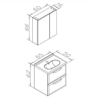 Orka Nuvola Banyo Dolabı Takımı, 65 cm, Parlak Lake Gri (Ledli-Dolaplı Ayna), 5000587