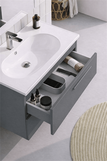 Orka Nuvola 65 cm Parlak Lake Antrasit Banyo Dolabı Alt Modül ve Lavabo, 5001650