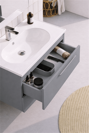 Orka Nuvola 65 cm Parlak Lake Gri Banyo Dolabı Alt Modül ve Lavabo, 5001648