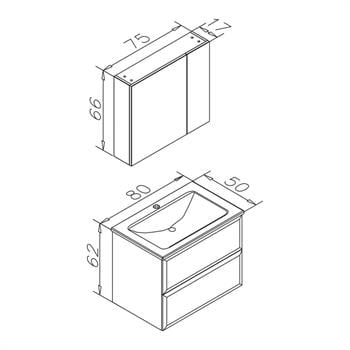 Orka Nuvola 80 cm Antrasit Banyo Dolabı Takımı