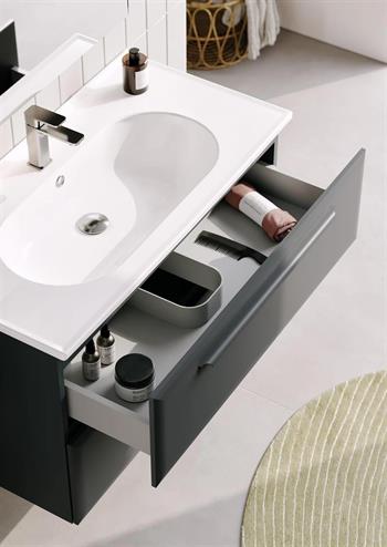 Orka Nuvola 80 cm Parlak Lake Antrasit Banyo Dolabı Alt Modül ve Lavabo, 5001656