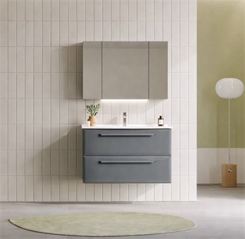 Orka Nuvola Banyo Dolabı Takımı, 100 cm, Parlak Lake Antrasit (Ledli-Dolaplı Ayna), 5000601